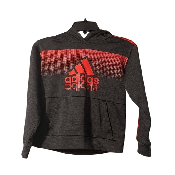 adidas Other - Adidas Boys Small 8 Hoodie Charcoal Grey Red Gradient Logo‎ 3 Stripe Pullover